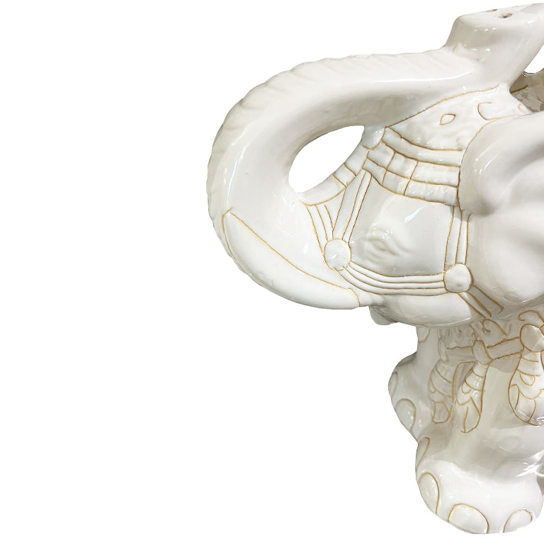 Lucky Vintage White Ceramic Elephant Garden Stool or Side Table With Asian Motif