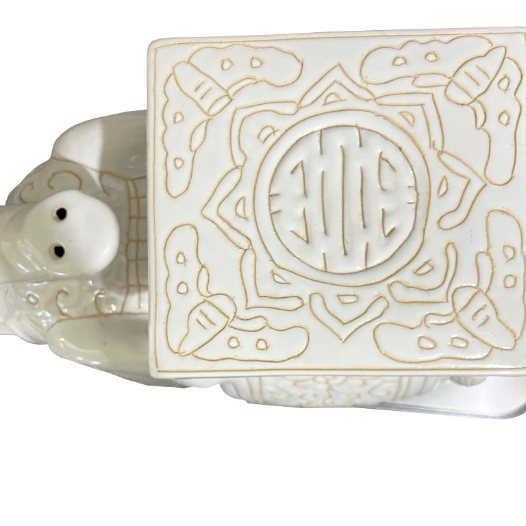 Lucky Vintage White Ceramic Elephant Garden Stool or Side Table With Asian Motif
