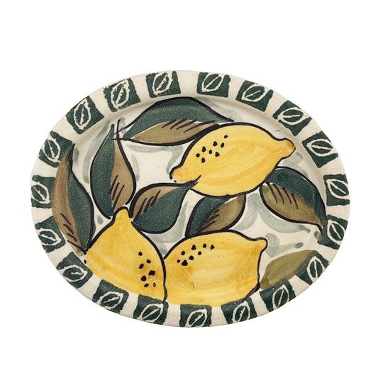 Italian Hand-Painted Ceramic Lemon Majolica Plate Signed, Mid-Century