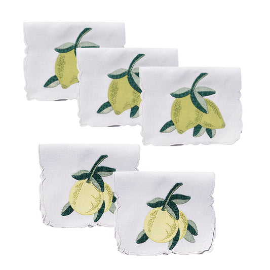 Hand Stitched Linen Lemon & Lime Cocktail Napkins - Set of 5