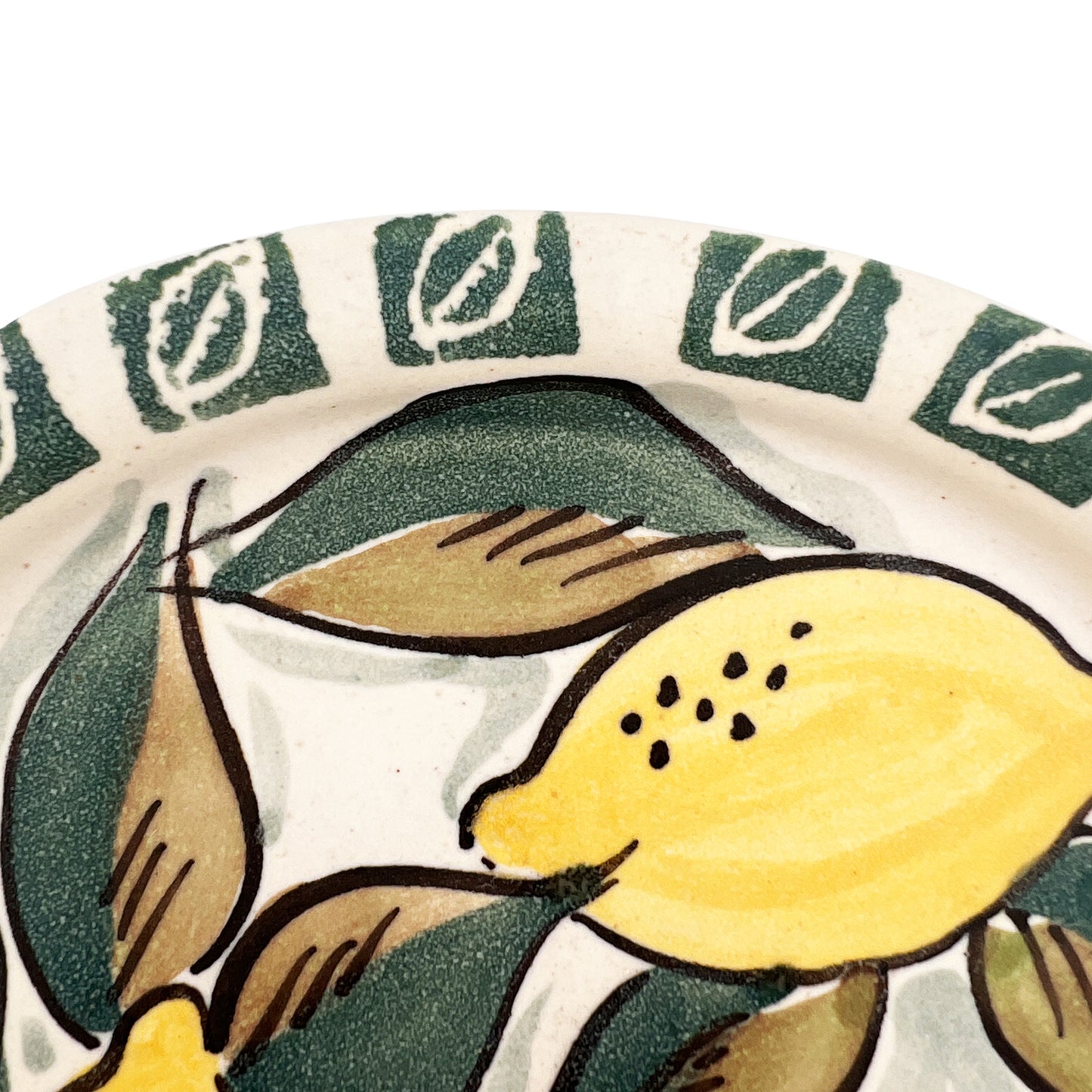 Italian Hand-Painted Ceramic Lemon Majolica Plate Signed, Mid-Century