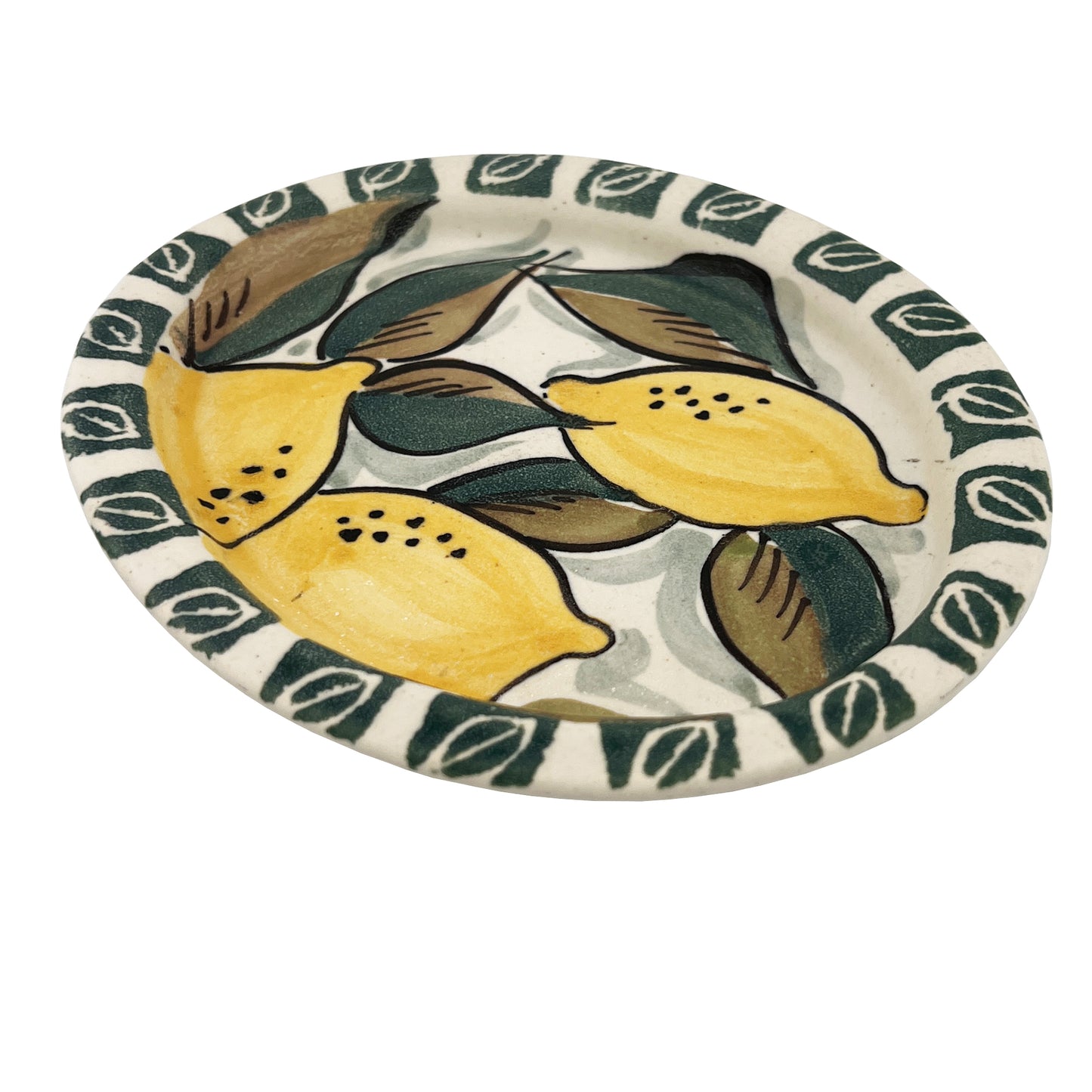 Italian Hand-Painted Ceramic Lemon Majolica Plate Signed, Mid-Century