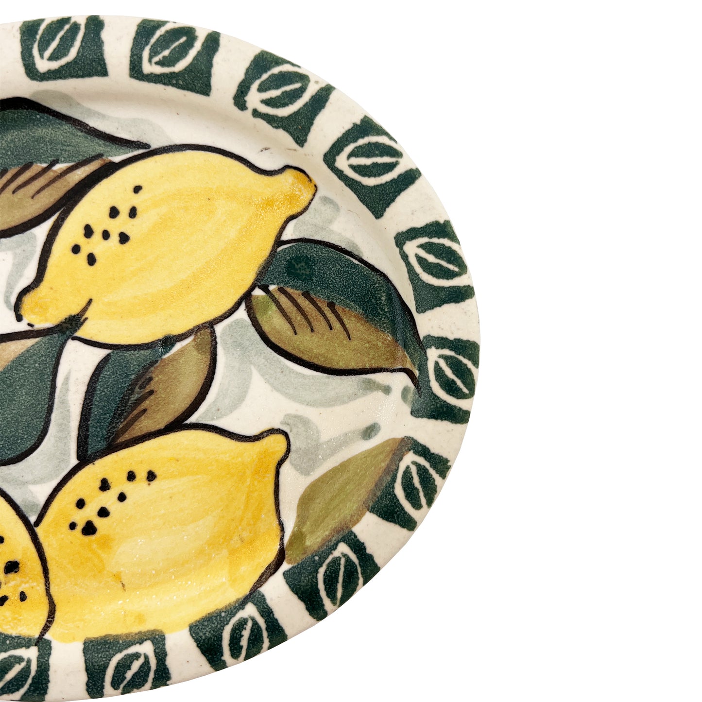 Italian Hand-Painted Ceramic Lemon Majolica Plate Signed, Mid-Century