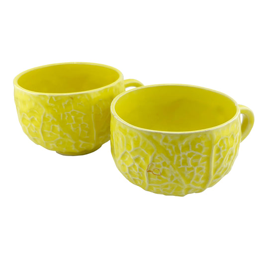 2 Vintage Portuguese Lettuceware Cups – Yellow Majolica Cabbageware, Portugal