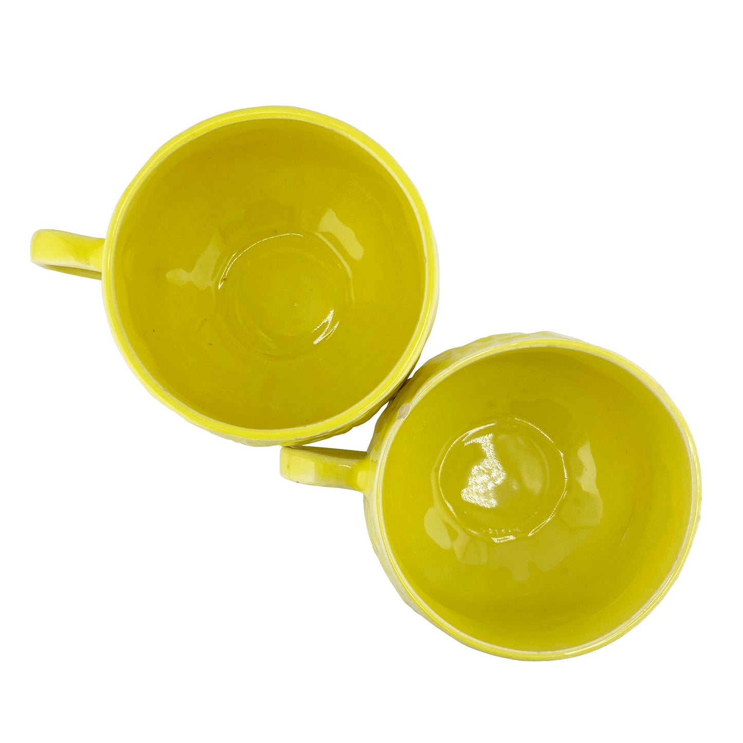 2 Vintage Portuguese Lettuceware Cups – Yellow Majolica Cabbageware, Portugal