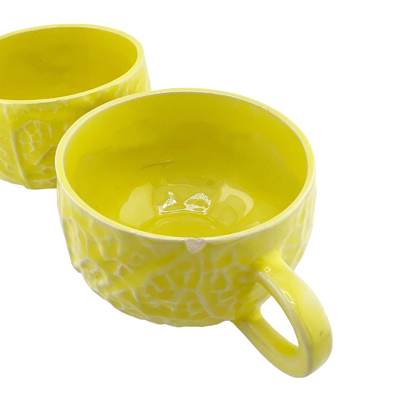 2 Vintage Portuguese Lettuceware Cups – Yellow Majolica Cabbageware, Portugal