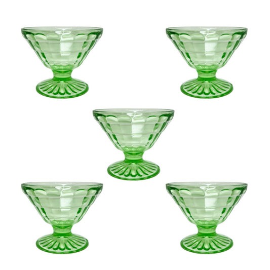 Lime Green Vaseline glass or Depression Glass Champagne Coupe Glasses - Set of 5