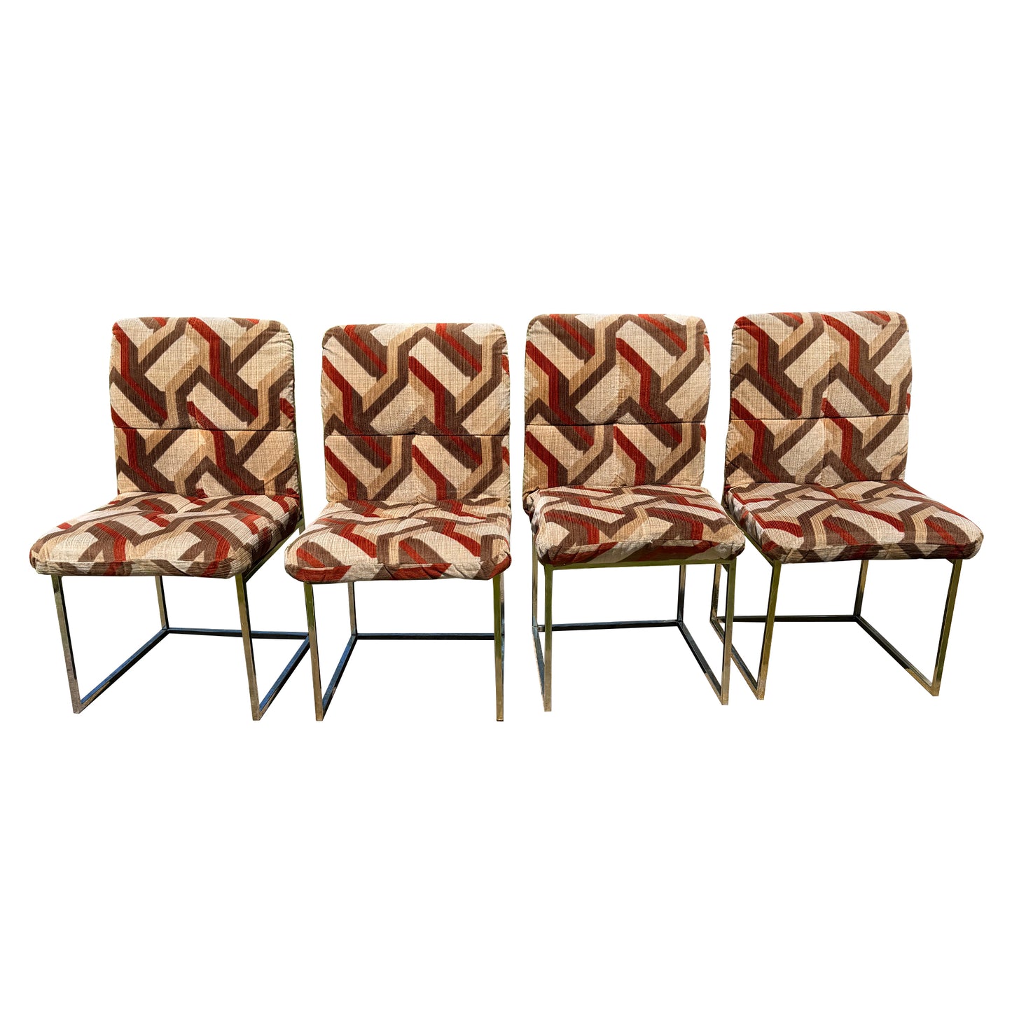 1970s Cal-Style Thin Line Metal Dining Chairs, Set of Four after Milo Baughman