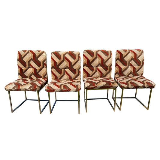 1970s Cal-Style Thin Line Metal Dining Chairs, Set of Four after Milo Baughman