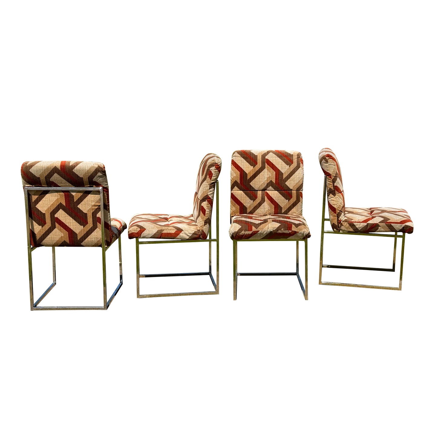 1970s Cal-Style Thin Line Metal Dining Chairs, Set of Four after Milo Baughman