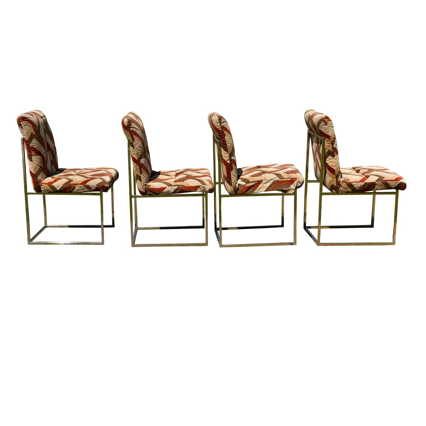 1970s Cal-Style Thin Line Metal Dining Chairs, Set of Four after Milo Baughman