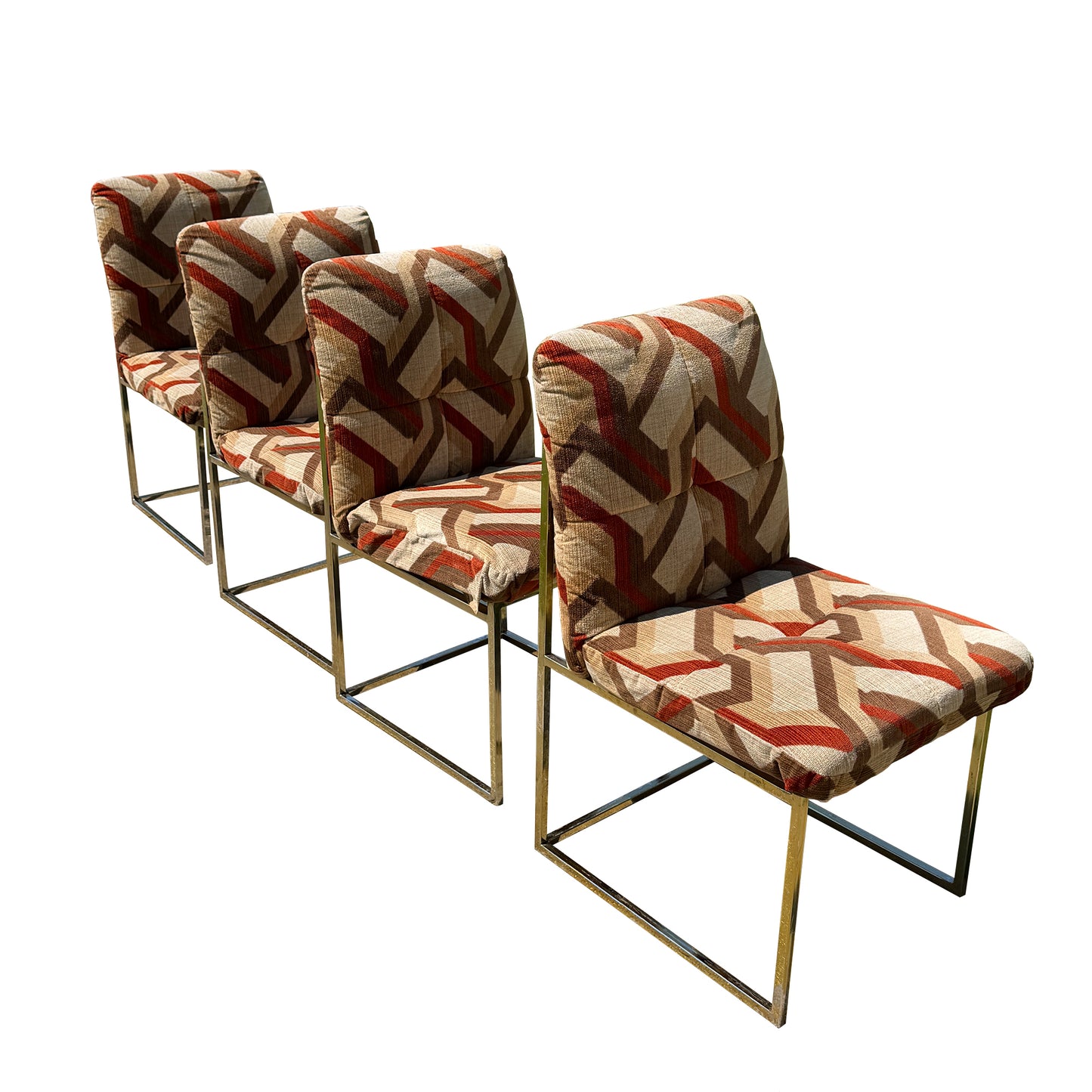 1970s Cal-Style Thin Line Metal Dining Chairs, Set of Four after Milo Baughman