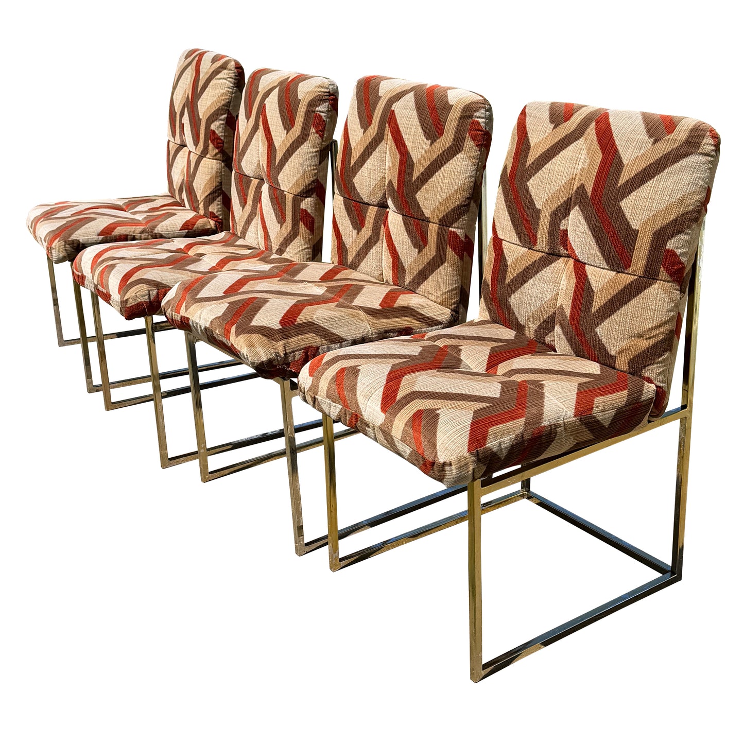 1970s Cal-Style Thin Line Metal Dining Chairs, Set of Four after Milo Baughman