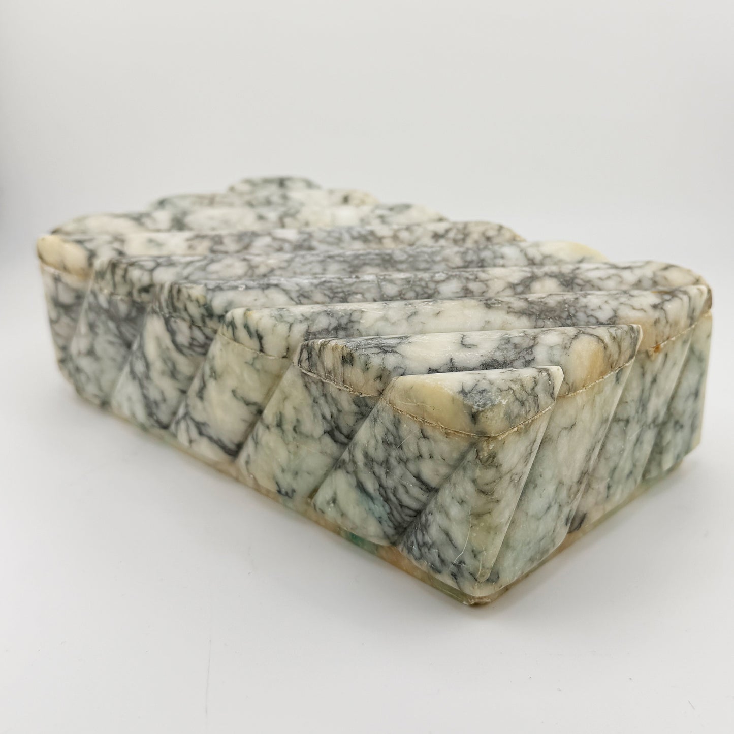 Vintage Italian Carved Bardiglio Marble Art Deco Cigarette Box or Jewelry Casket