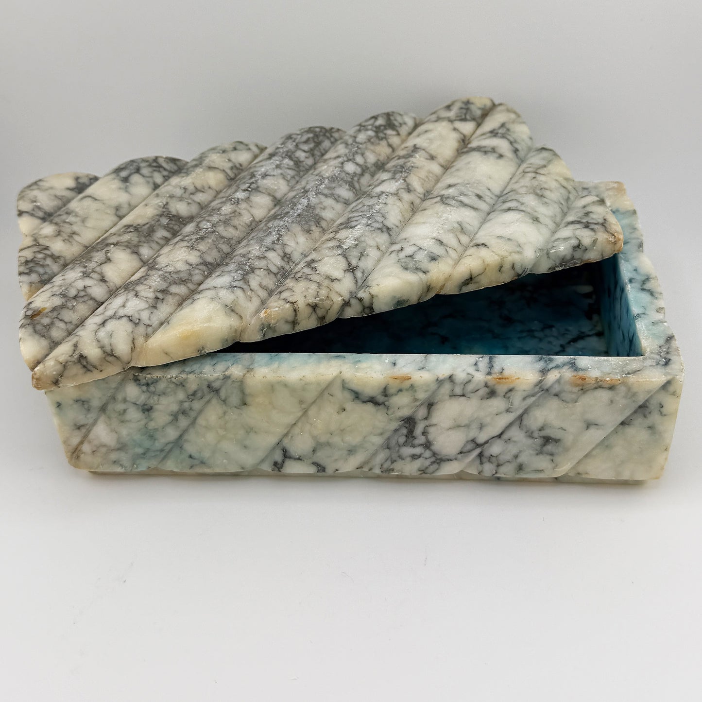Vintage Italian Carved Bardiglio Marble Art Deco Cigarette Box or Jewelry Casket