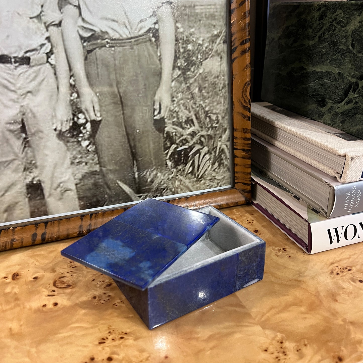 Blue Lapis Lazuli and Marble Stone Rectangular Jewelry or Trinket Box