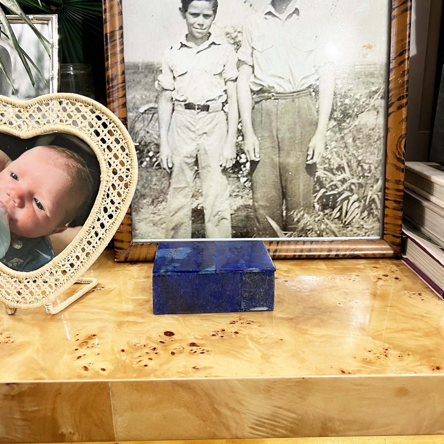 Blue Lapis Lazuli and Marble Stone Rectangular Jewelry or Trinket Box