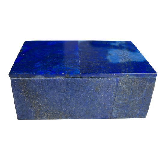 Blue Lapis Lazuli and Marble Stone Rectangular Jewelry or Trinket Box