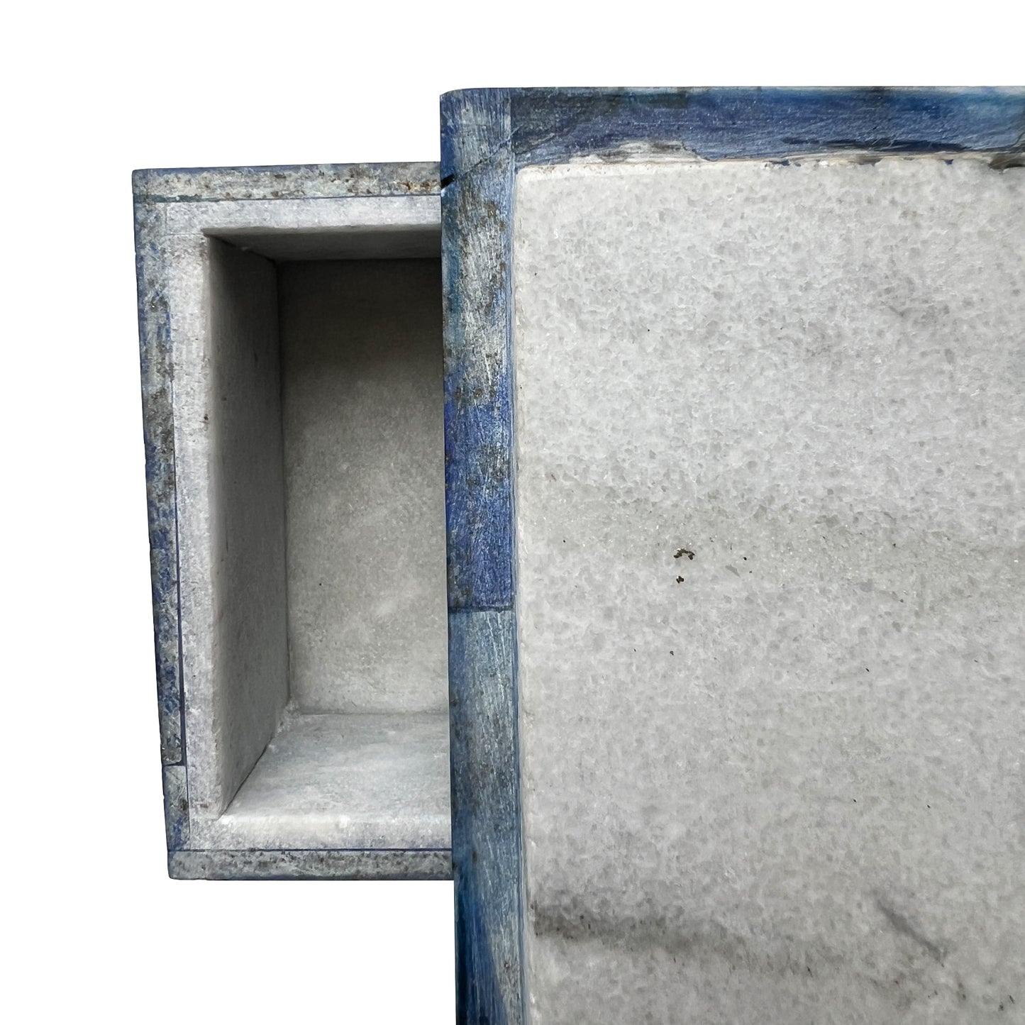 Blue Lapis Lazuli and Marble Stone Rectangular Jewelry or Trinket Box
