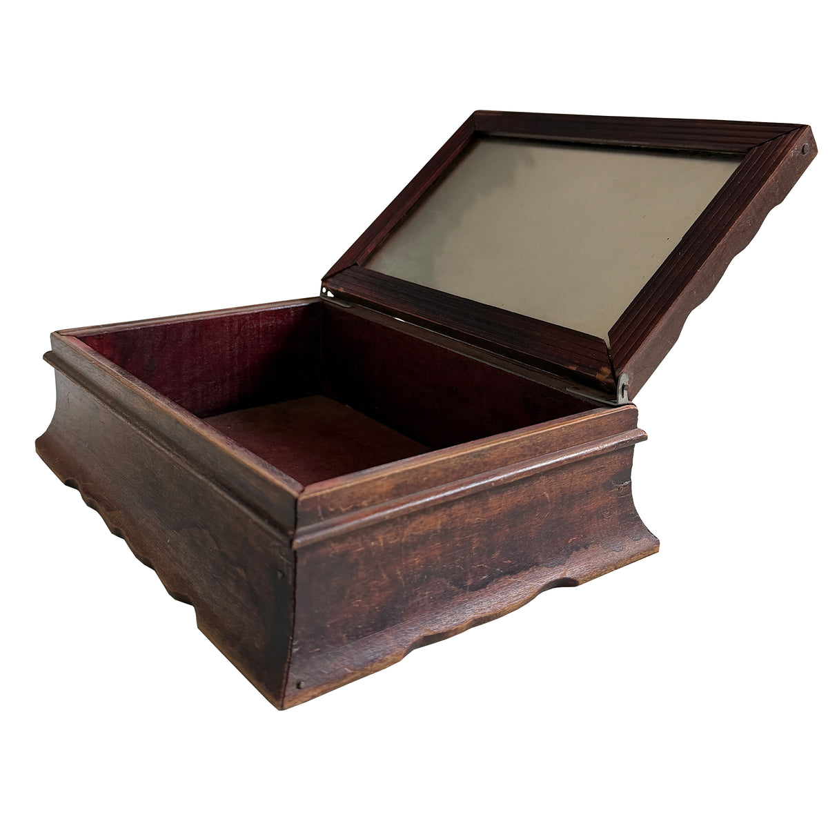Nautical Wooden Jewelry Box with Sailing Ship Scene and Interior Mirror