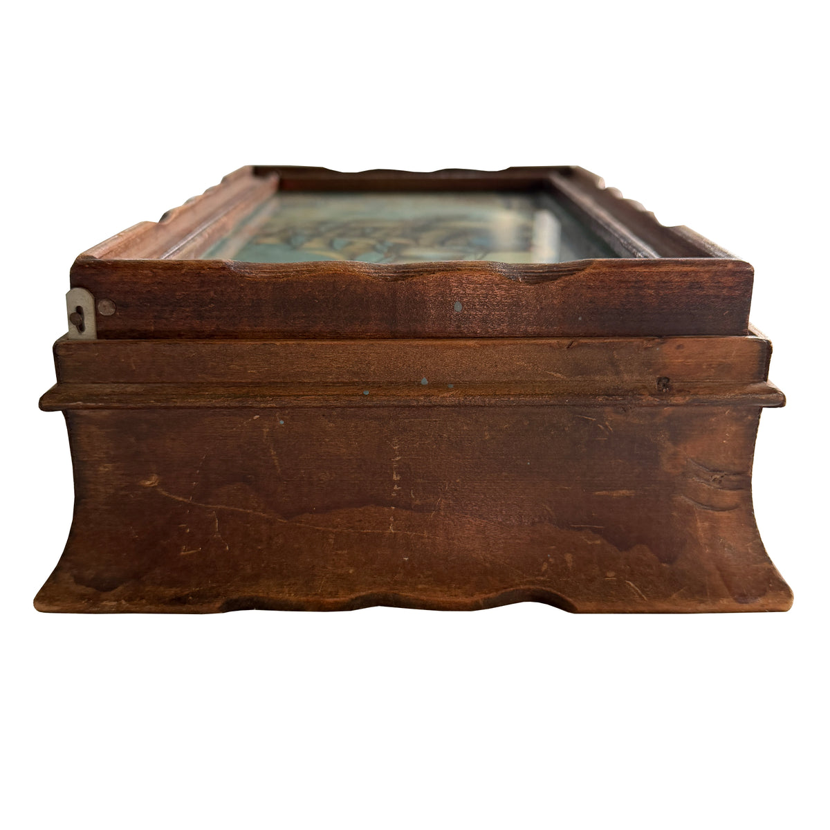Nautical Wooden Jewelry Box with Sailing Ship Scene and Interior Mirror