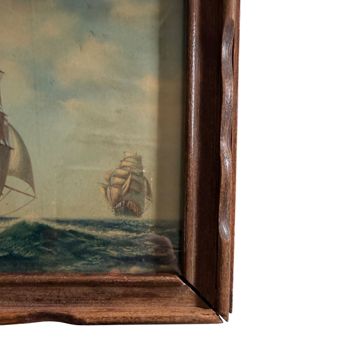 Nautical Wooden Jewelry Box with Sailing Ship Scene and Interior Mirror