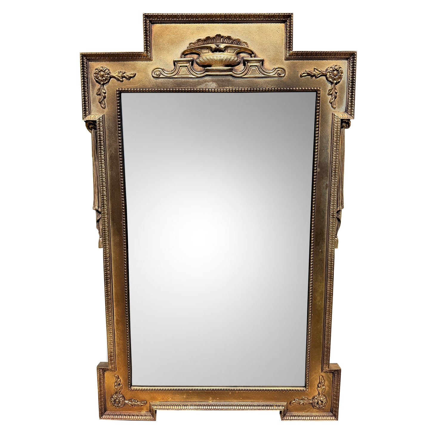 Vintage Neoclassical Giltwood Pier Mantel Mirror with Urn and Rosettes