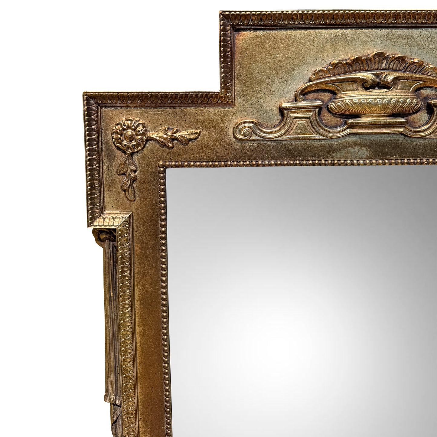 Vintage Neoclassical Giltwood Pier Mantel Mirror with Urn and Rosettes