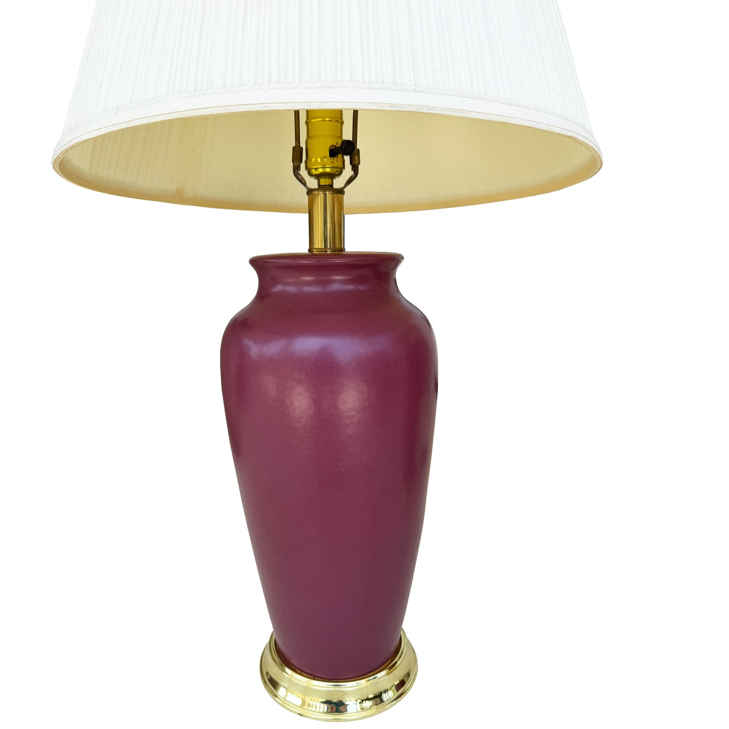 Pair of Vintage Sang de Boeuf Oxblood Glazed Ceramic and Brass Table Lamps
