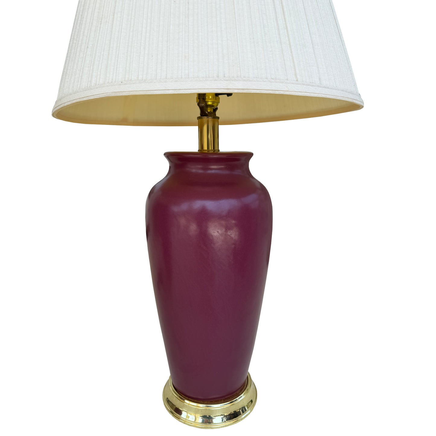 Pair of Vintage Sang de Boeuf Oxblood Glazed Ceramic and Brass Table Lamps