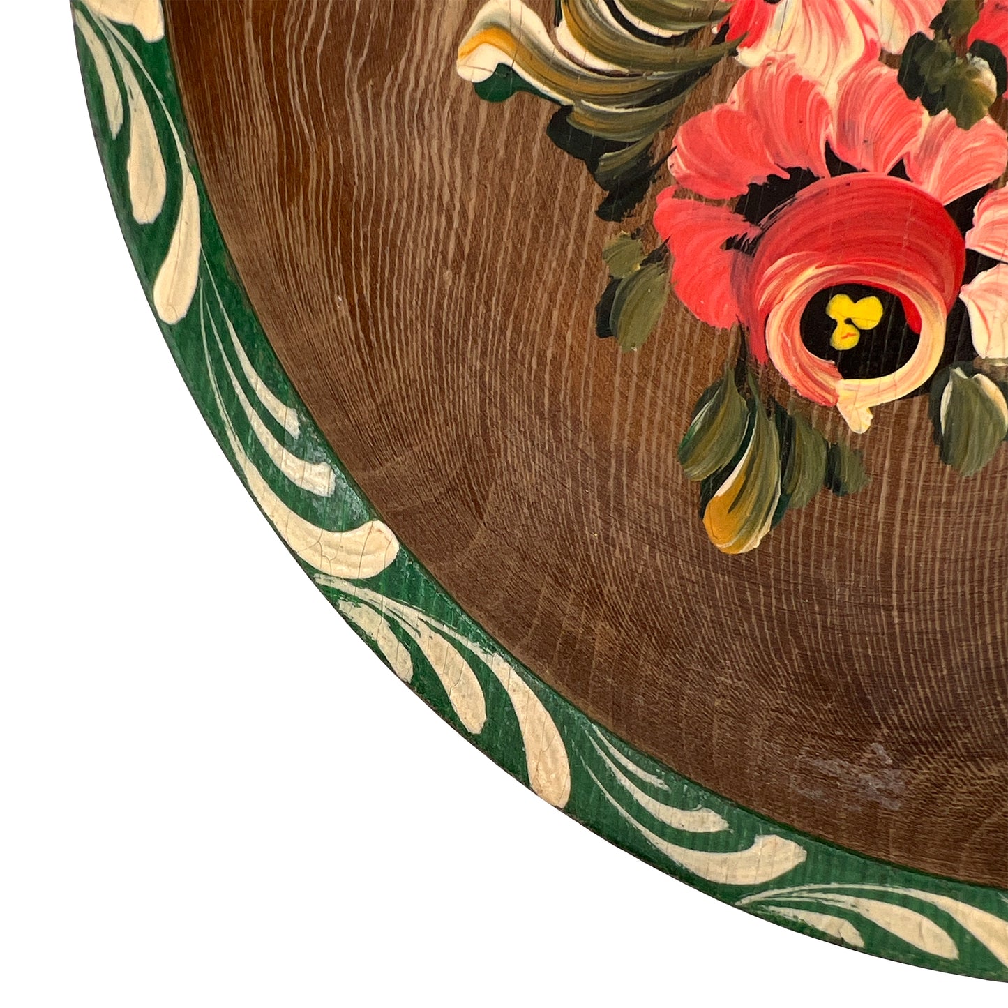 Mid-Century Hand-Painted Folk Art Wooden Bowl, Floral Tole Design