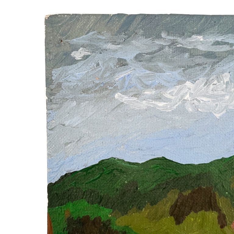 Vintage Green Mountain Landscape – Mid-Century Modern Oil Painting on Board