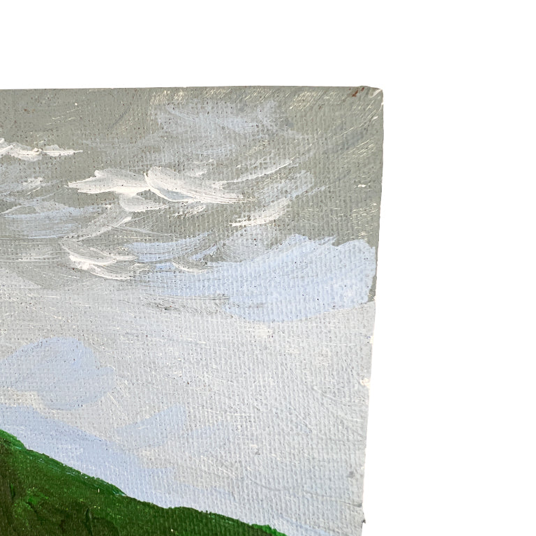 Vintage Green Mountain Landscape – Mid-Century Modern Oil Painting on Board