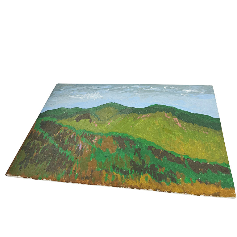 Vintage Green Mountain Landscape – Mid-Century Modern Oil Painting on Board