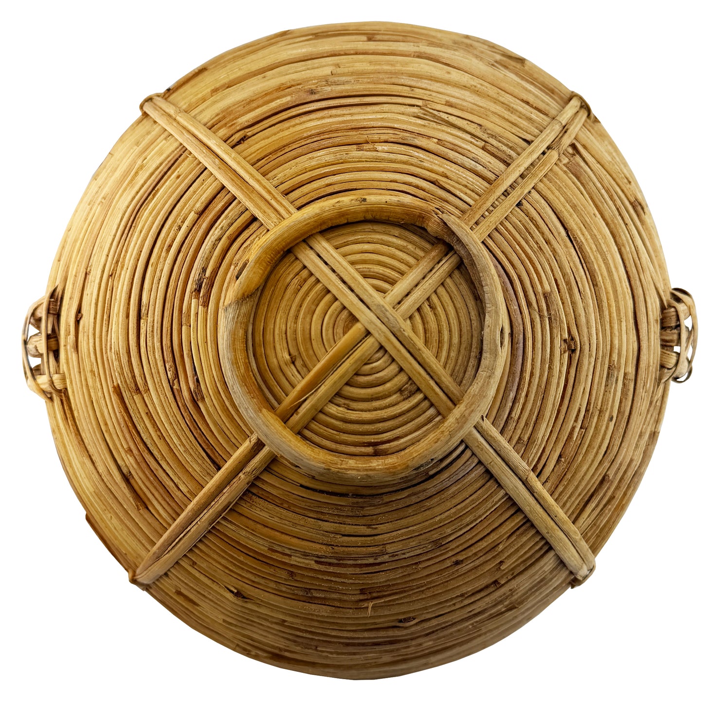 Vintage Handwoven Pencil Reed Basket with Bentwood Handle after Crespi