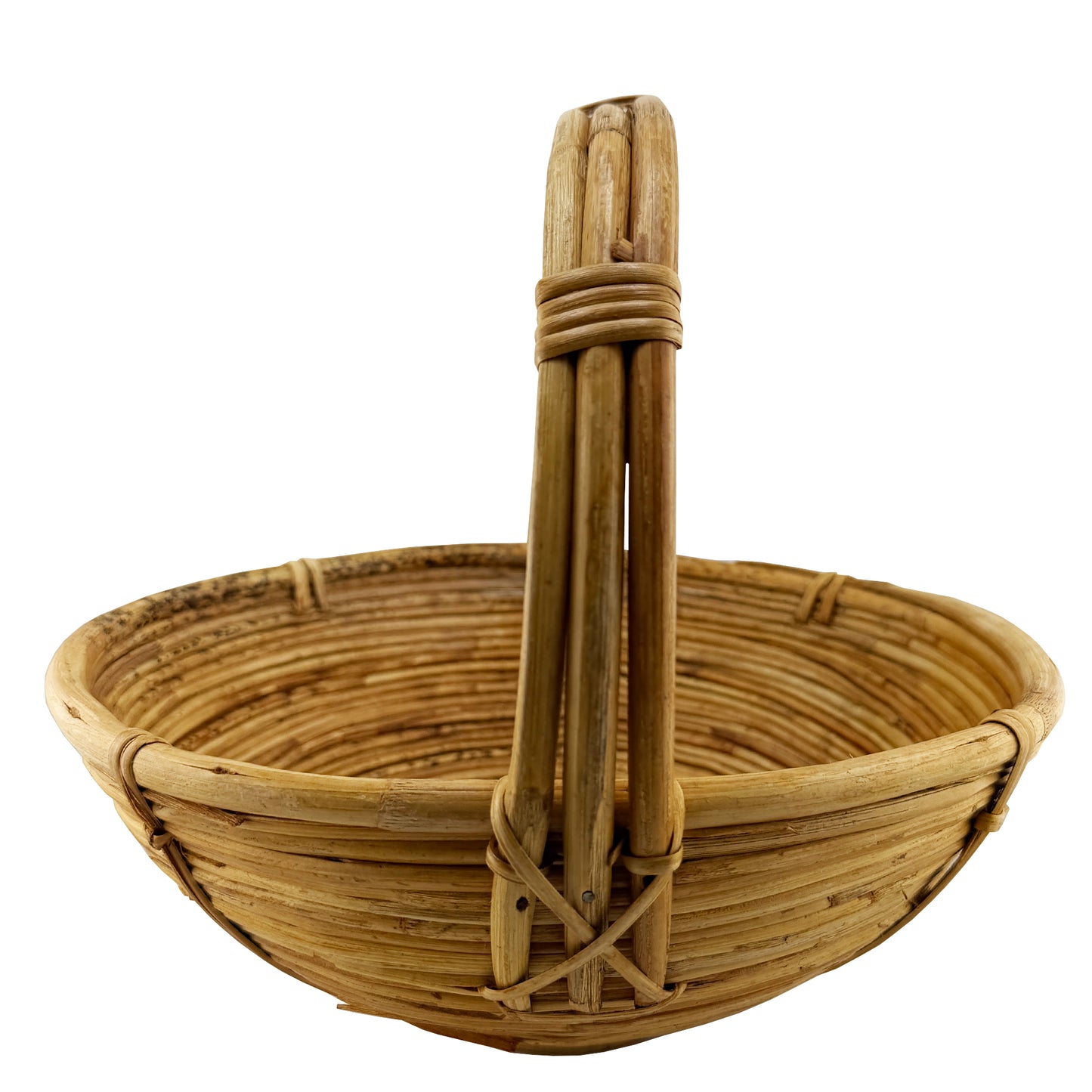 Vintage Handwoven Pencil Reed Basket with Bentwood Handle after Crespi