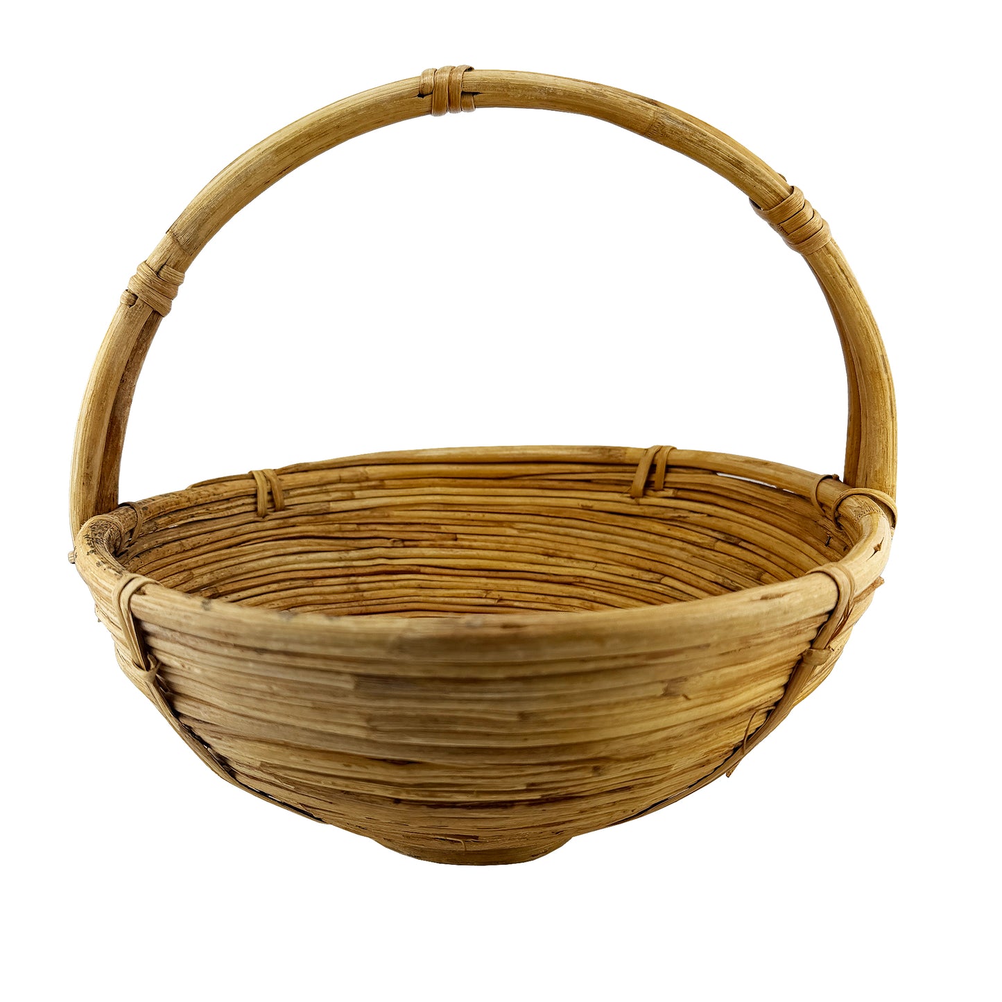 Vintage Handwoven Pencil Reed Basket with Bentwood Handle after Crespi