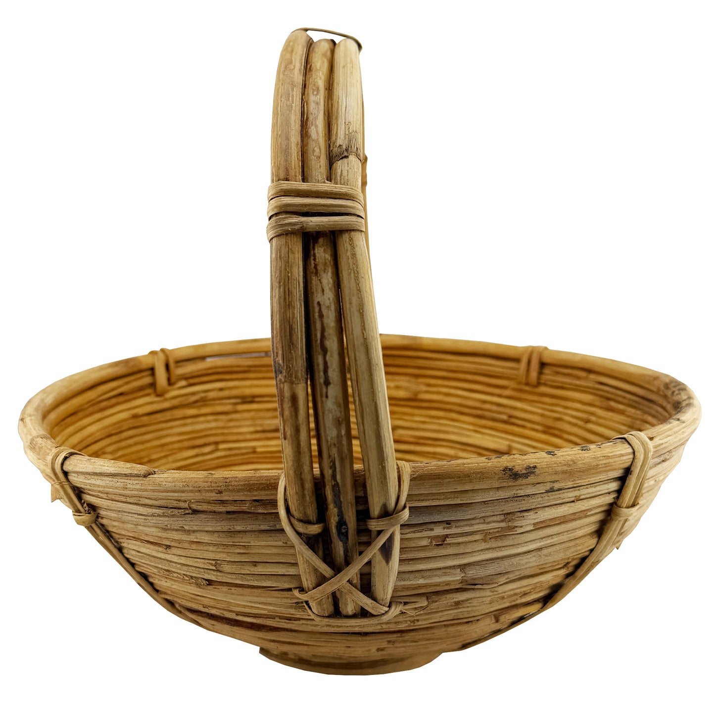 Vintage Handwoven Pencil Reed Basket with Bentwood Handle after Crespi