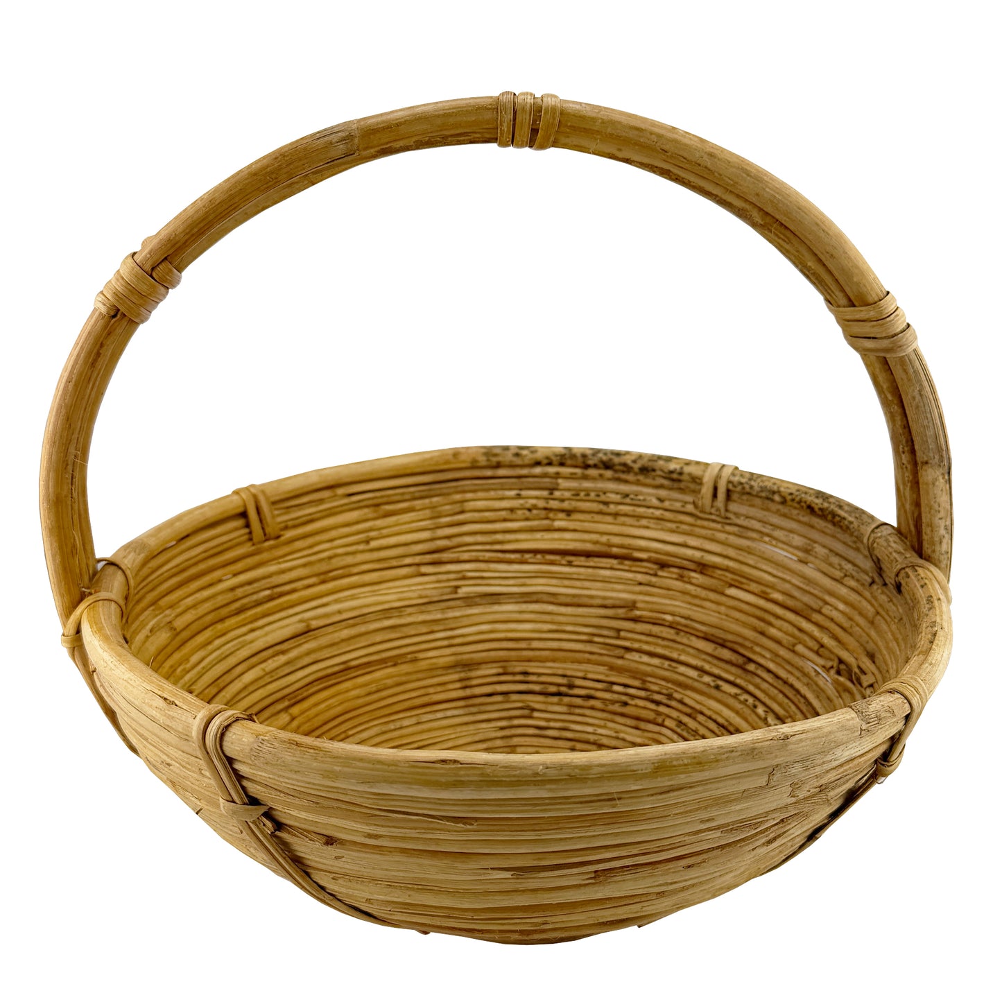 Vintage Handwoven Pencil Reed Basket with Bentwood Handle after Crespi