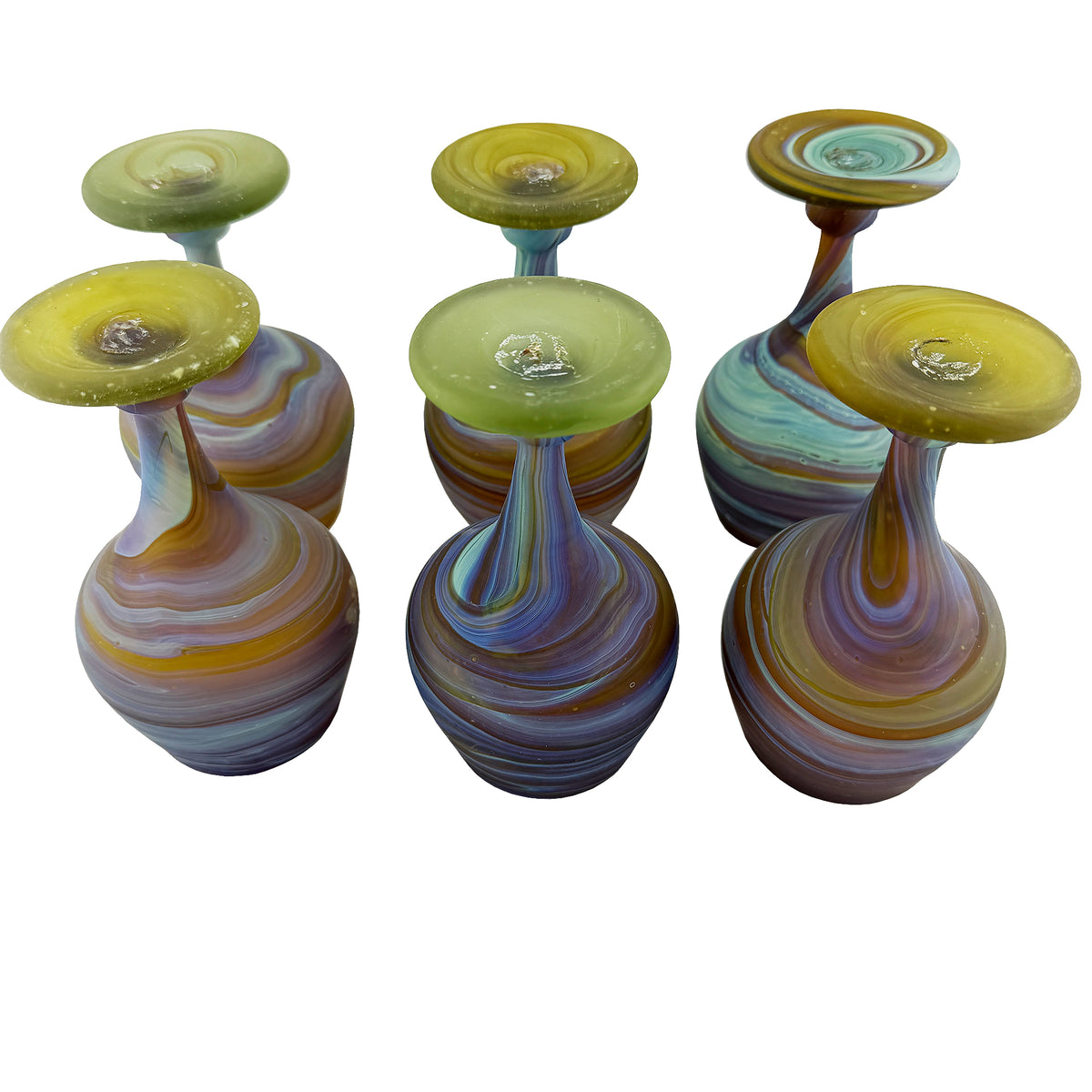 Set of Six Vintage Hebron Phoenician Handblown Glass Wine Goblets
