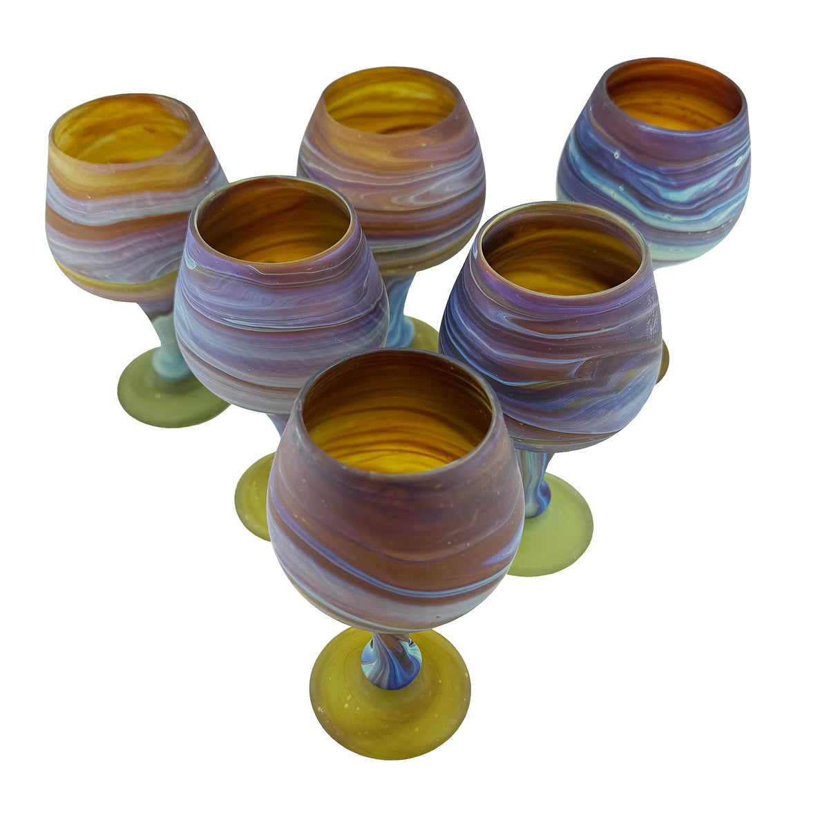 Set of Six Vintage Hebron Phoenician Handblown Glass Wine Goblets