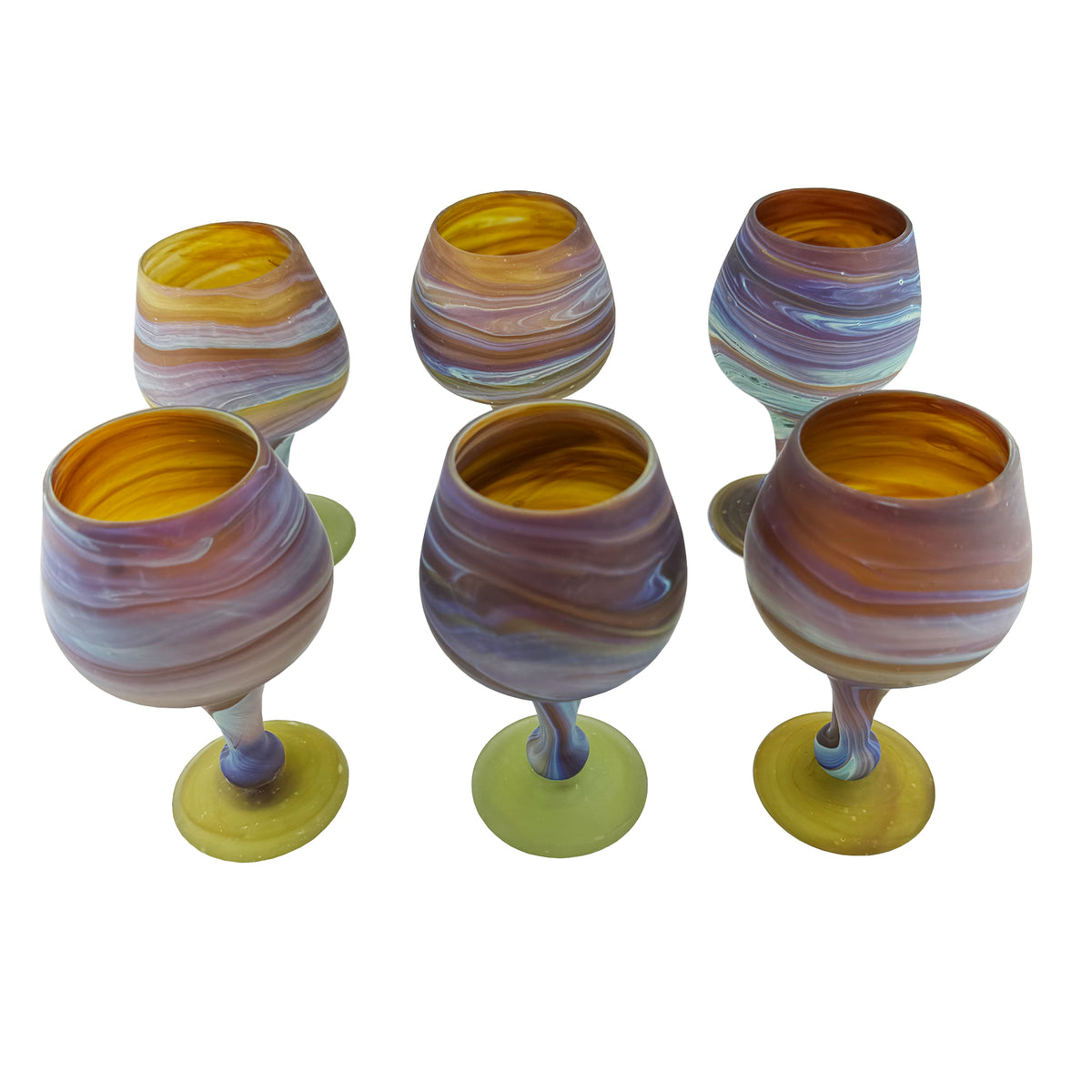 Set of Six Vintage Hebron Phoenician Handblown Glass Wine Goblets