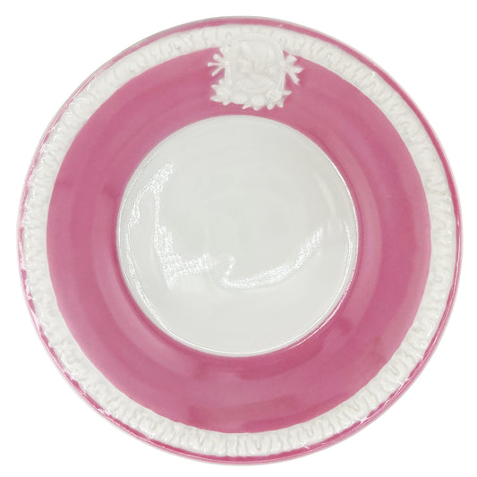 Antique German Pink Cameo Porcelain Plate with Classical Profile, c. Late 1800s