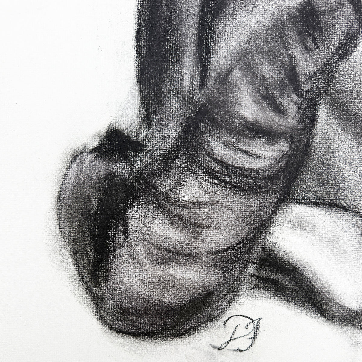Vintage Charcoal Portrait Drawing of a Woman with Headband and Swept Curls