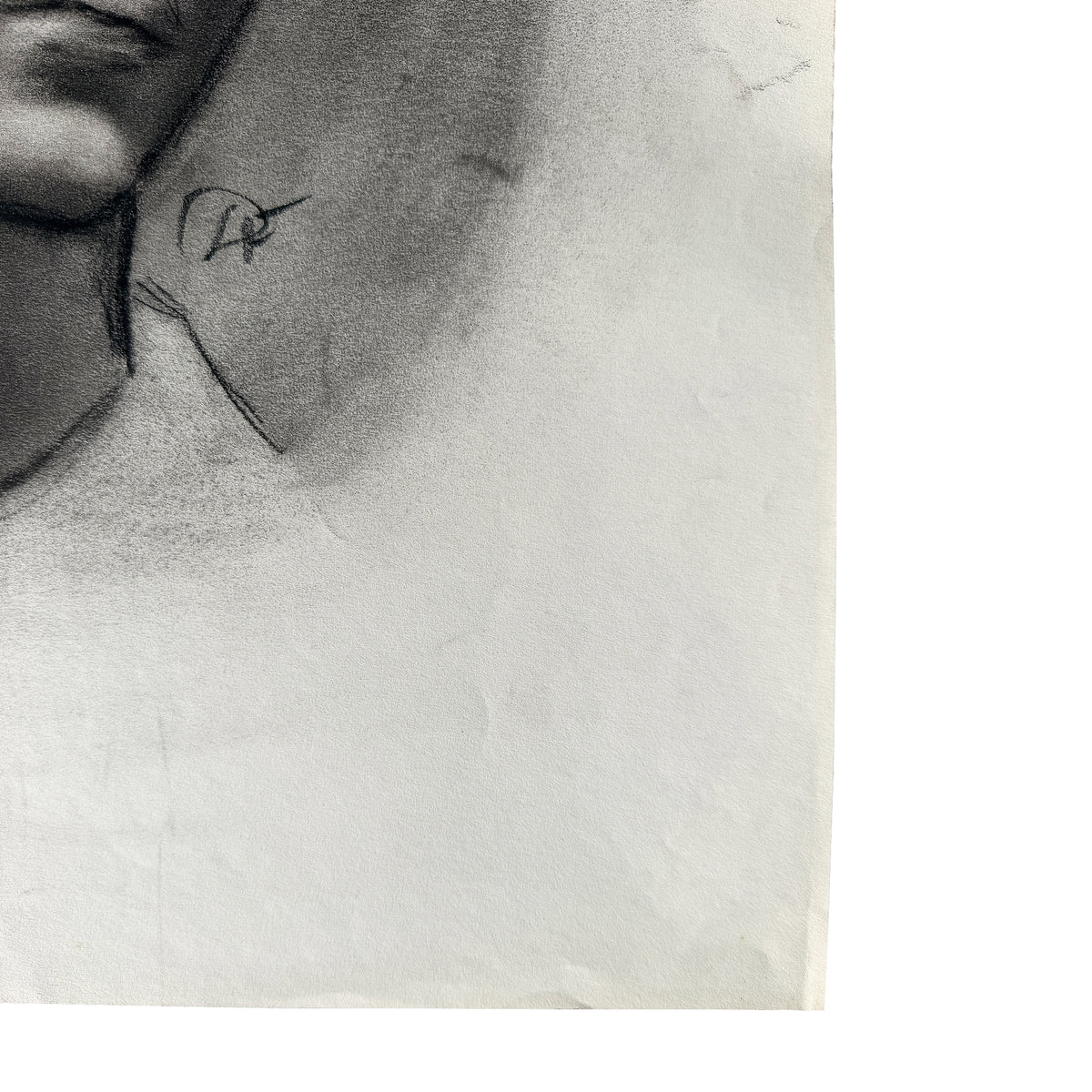 Mid Century Black and White Charcoal Portrait Drawing of a Woman With Short Hair - Signed