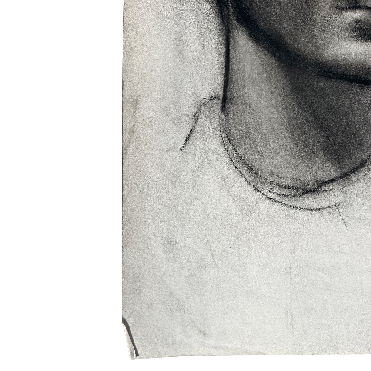 Mid Century Black and White Charcoal Portrait Drawing of a Woman With Short Hair - Signed