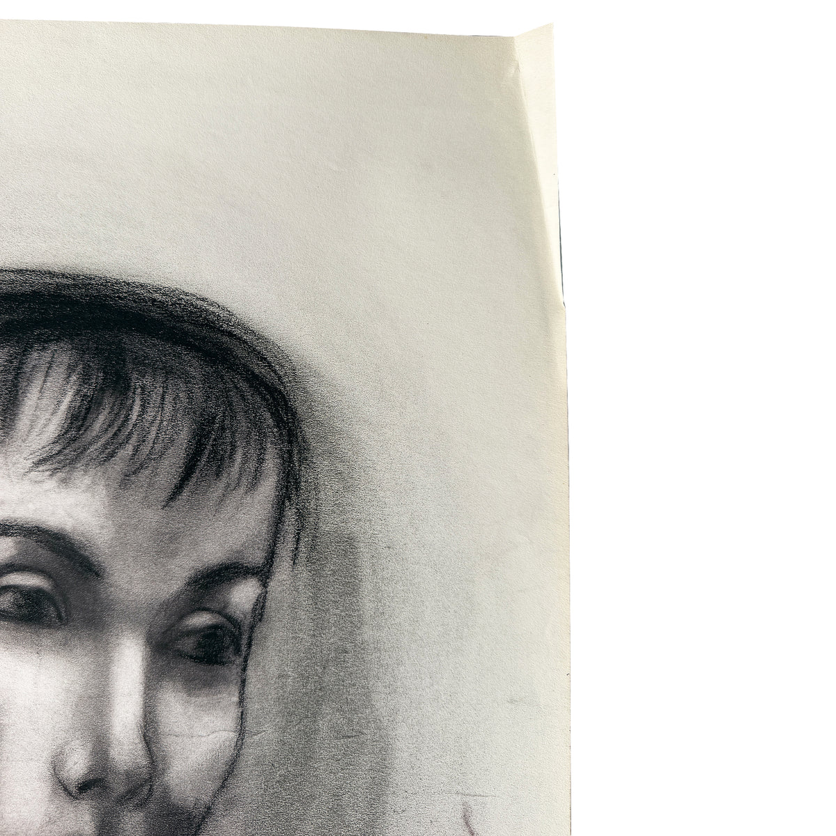 Mid Century Black and White Charcoal Portrait Drawing of a Woman With Short Hair - Signed