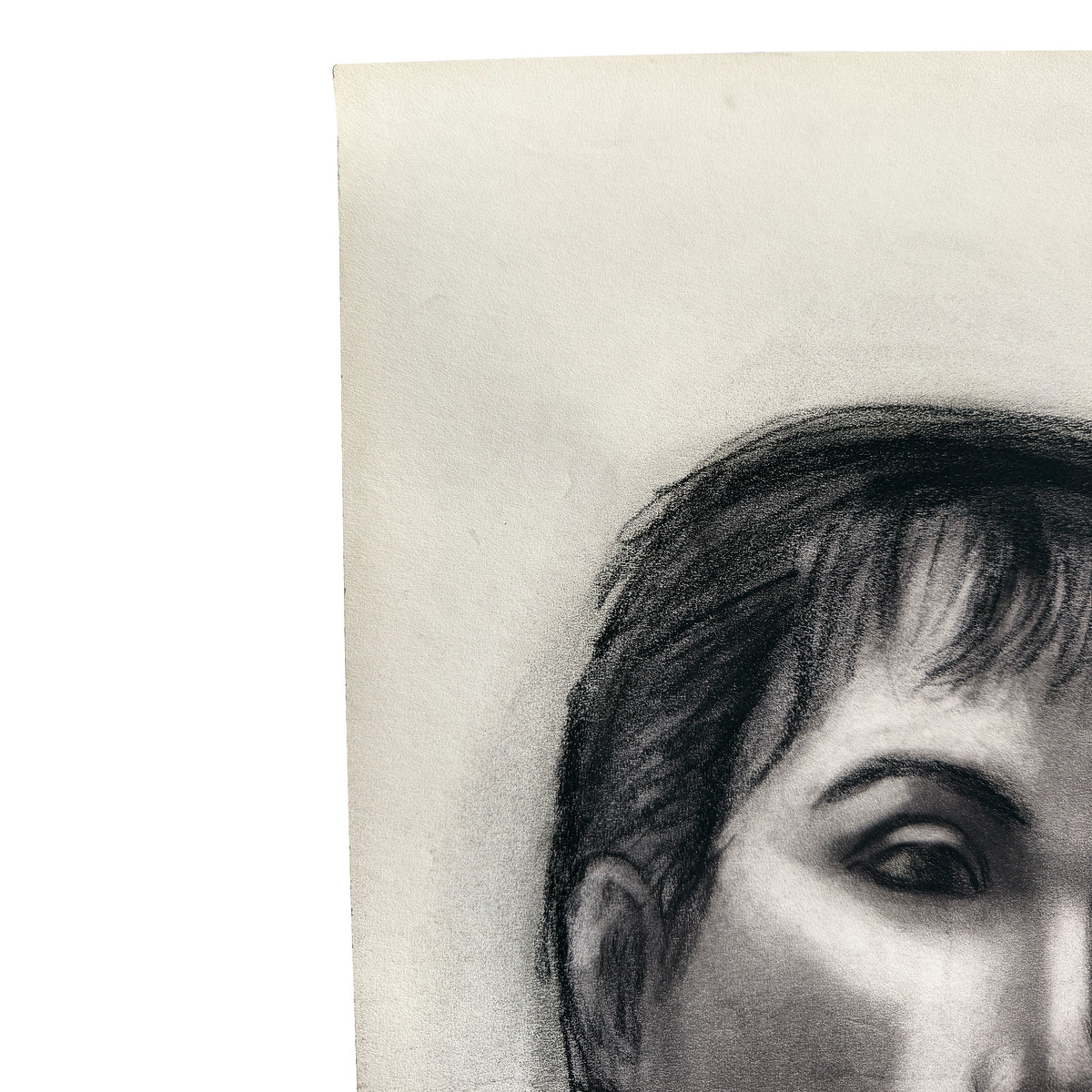 Mid Century Black and White Charcoal Portrait Drawing of a Woman With Short Hair - Signed
