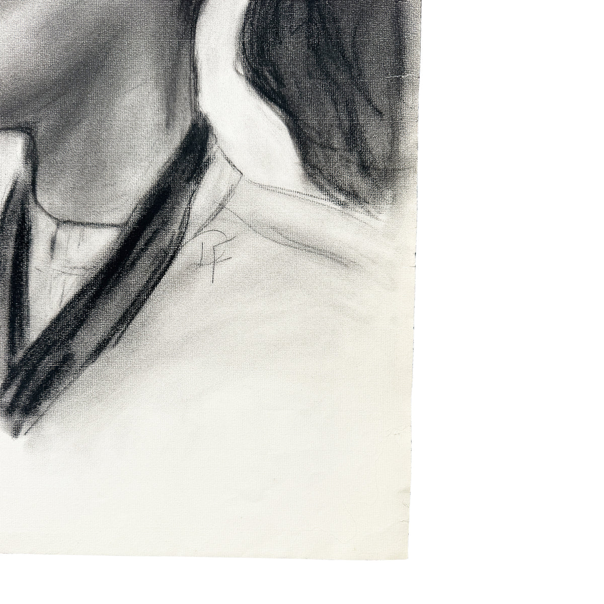 Vintage Charcoal Portrait Drawing of a Woman in Profile with Ponytail