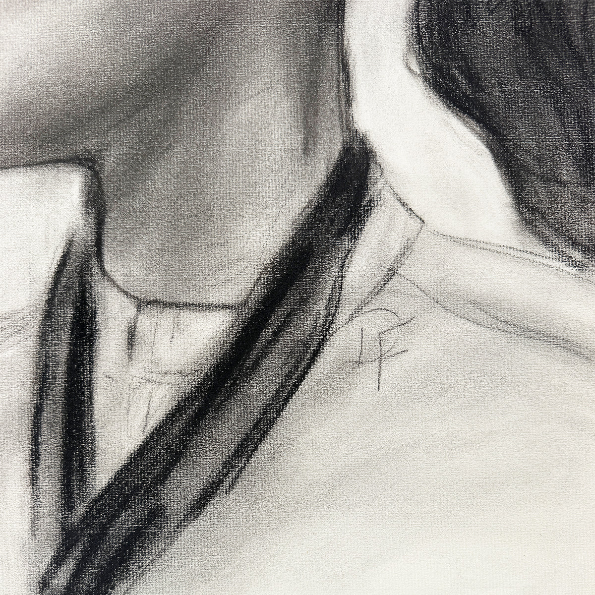 Vintage Charcoal Portrait Drawing of a Woman in Profile with Ponytail